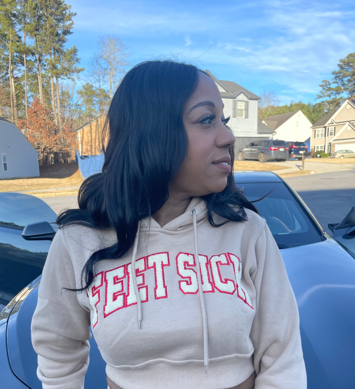 Tan and Grey Cropped Hoodie Sweatsuits