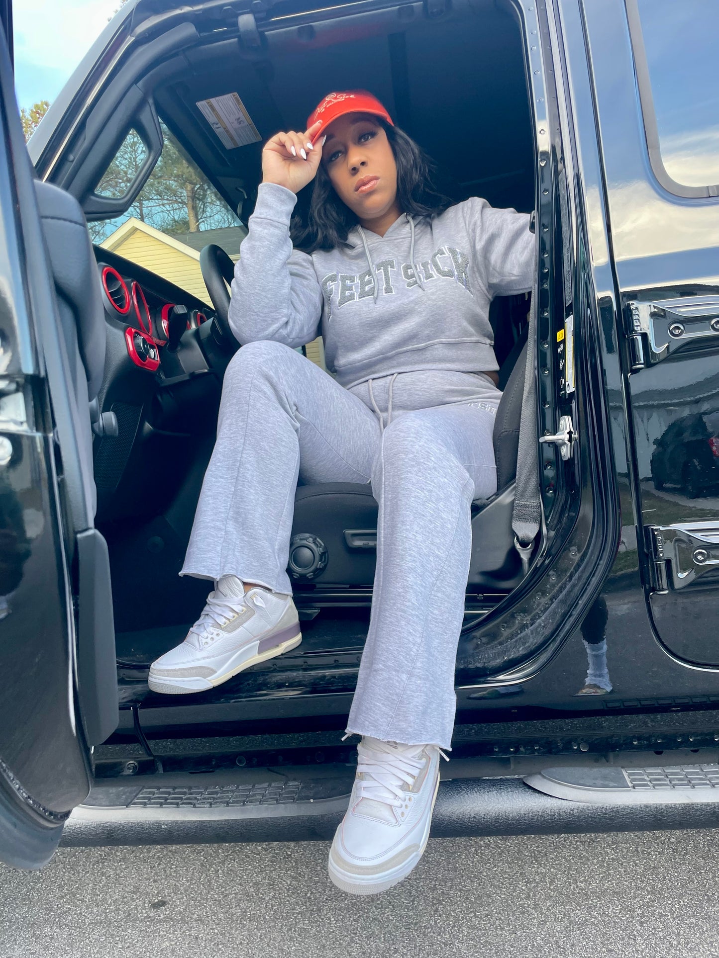 Tan and Grey Cropped Hoodie Sweatsuits