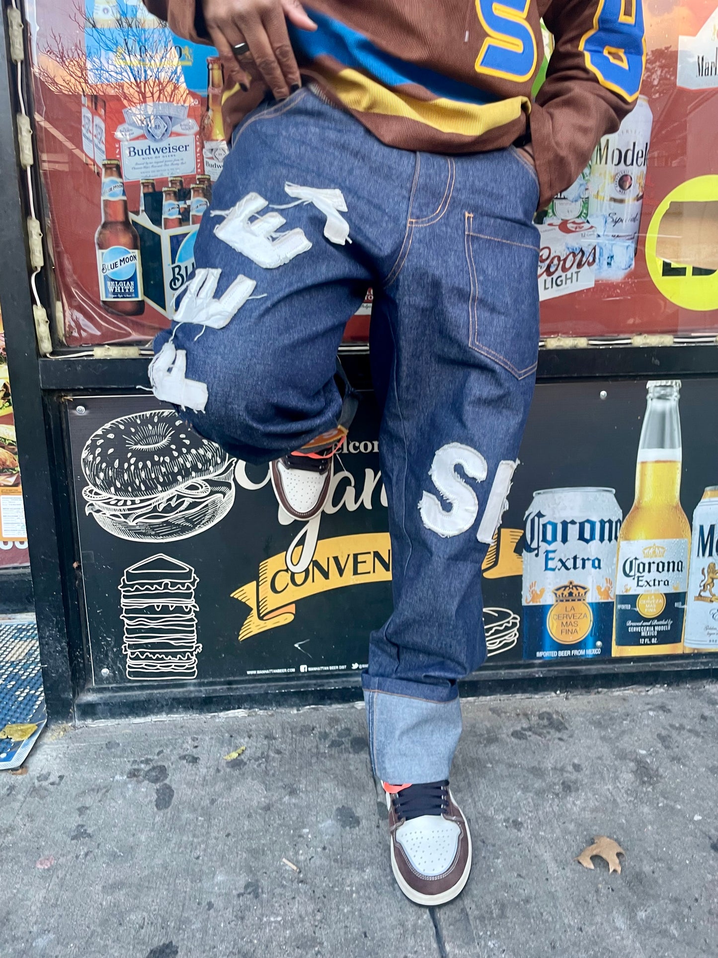 Distressed Logo Jeans