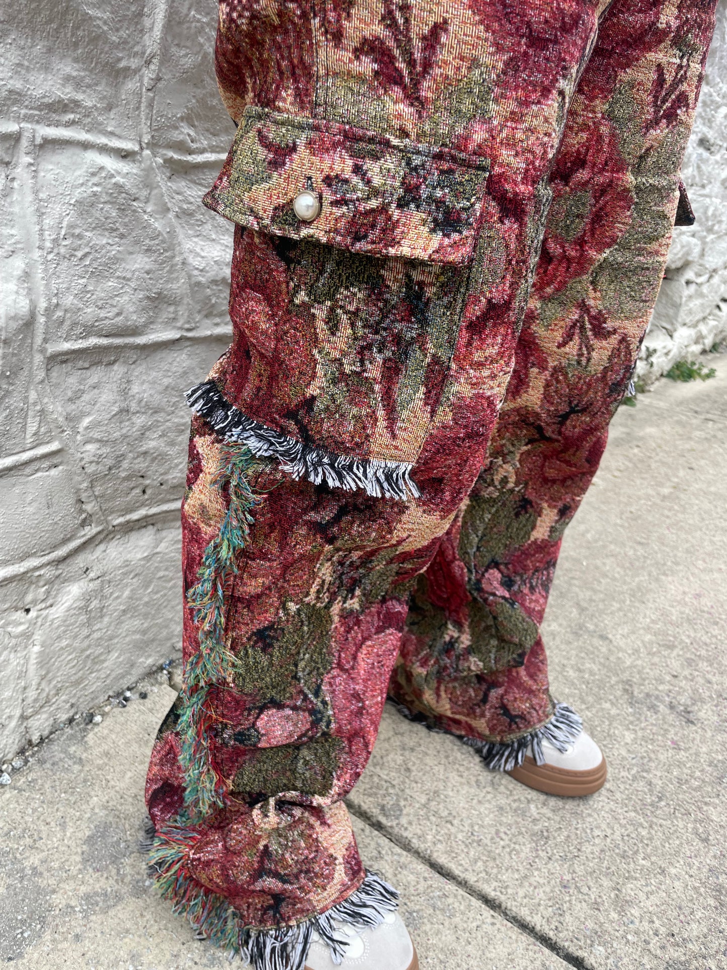 Women’s Red Rose Tapestry Cargo Pants