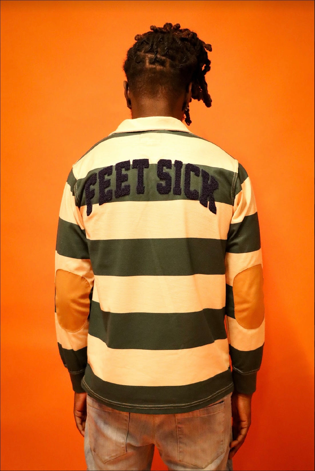FEET SICK TAN AND GREEN STRIPED LONG SLEEVE RUGBY SHIRT